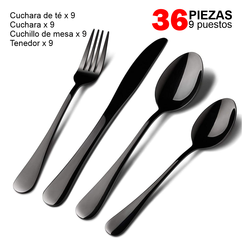 Juego De Cubiertos Acero Inoxidable 9 Puestos 36 piezas Estuche Lujo
