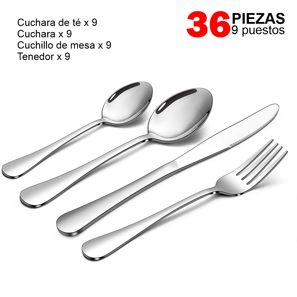 Juego De Cubiertos Acero Inoxidable 9 Puestos 36 piezas Estuche Lujo