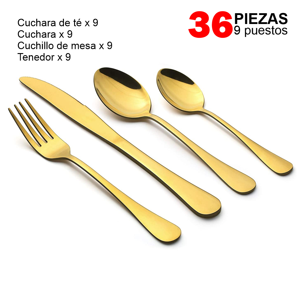Juego De Cubiertos Acero Inoxidable 9 Puestos 36 piezas Estuche Lujo