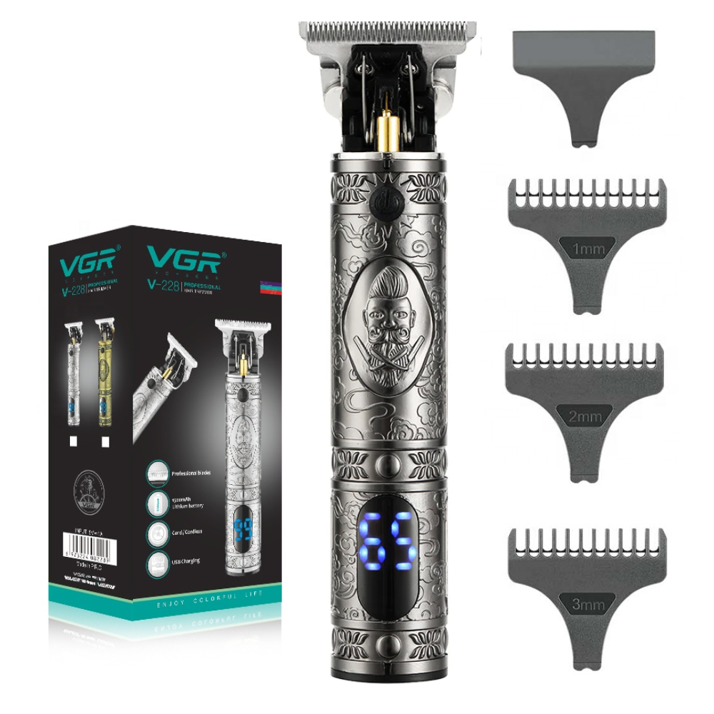 Máquina Patillera VGR V-228 Recargable Pantalla LED Barbería Pro
