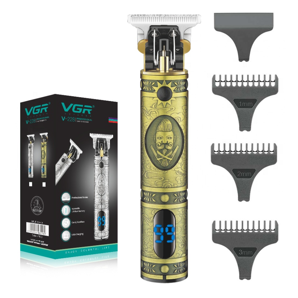 Máquina Patillera VGR V-228 Recargable Pantalla LED Barbería Pro
