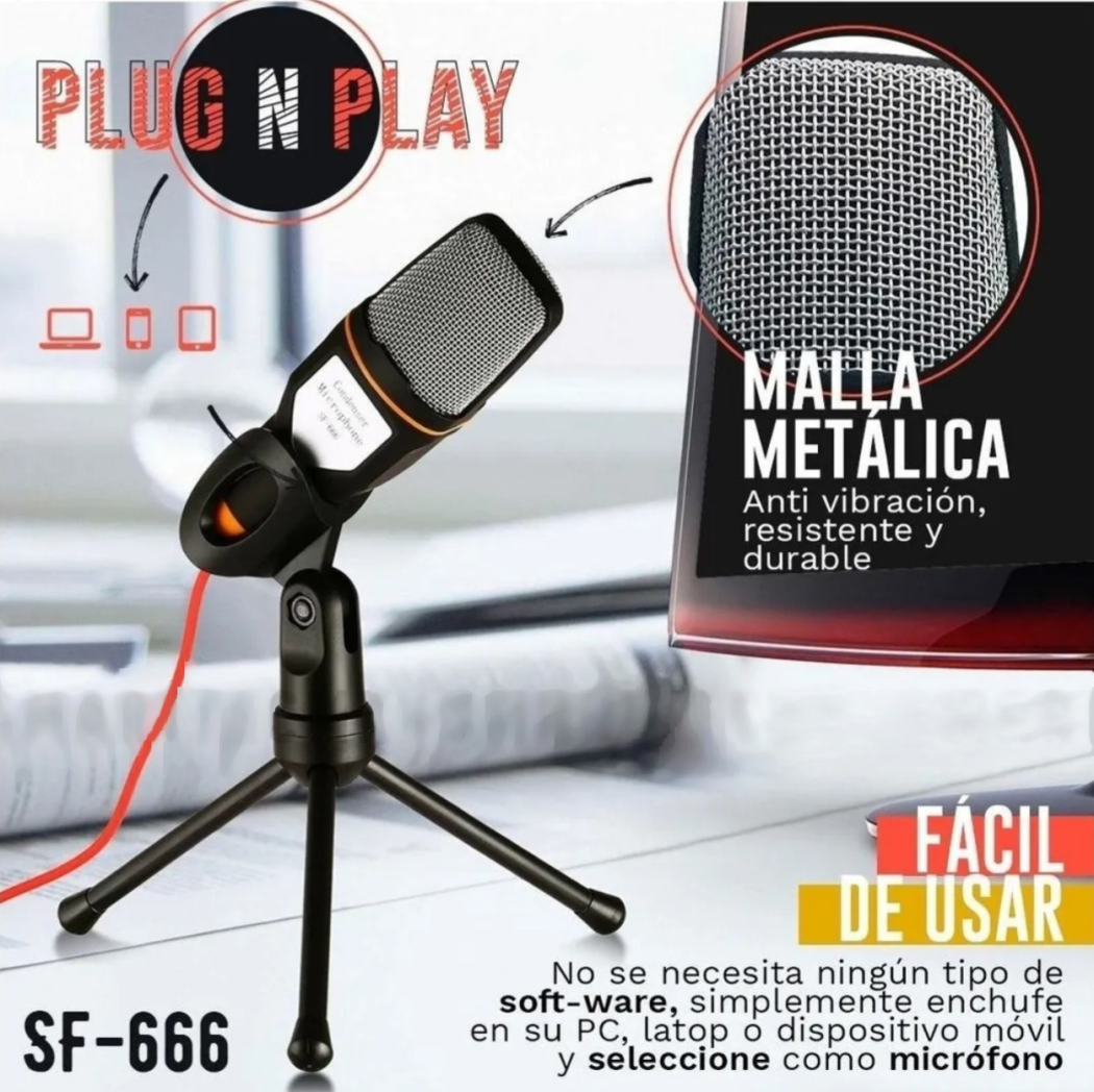 Micrófono Condensador SF-666 Omnidireccional Trípode PC 3.5mm