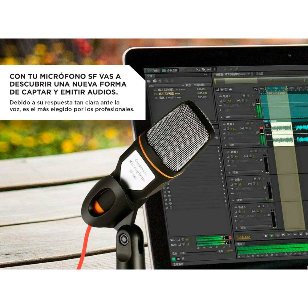 Micrófono Condensador SF-666 Omnidireccional Trípode PC 3.5mm