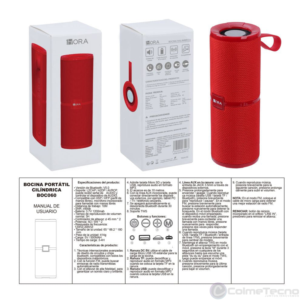 1Hora Bocina Bluetooth Parlante Impermeable Speaker BOC060