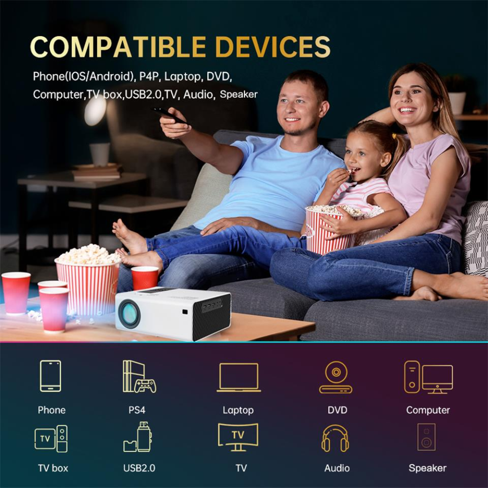 Proyector LED Video Beam 2000 Lm HD 1080P Wifi CastScreen Y6