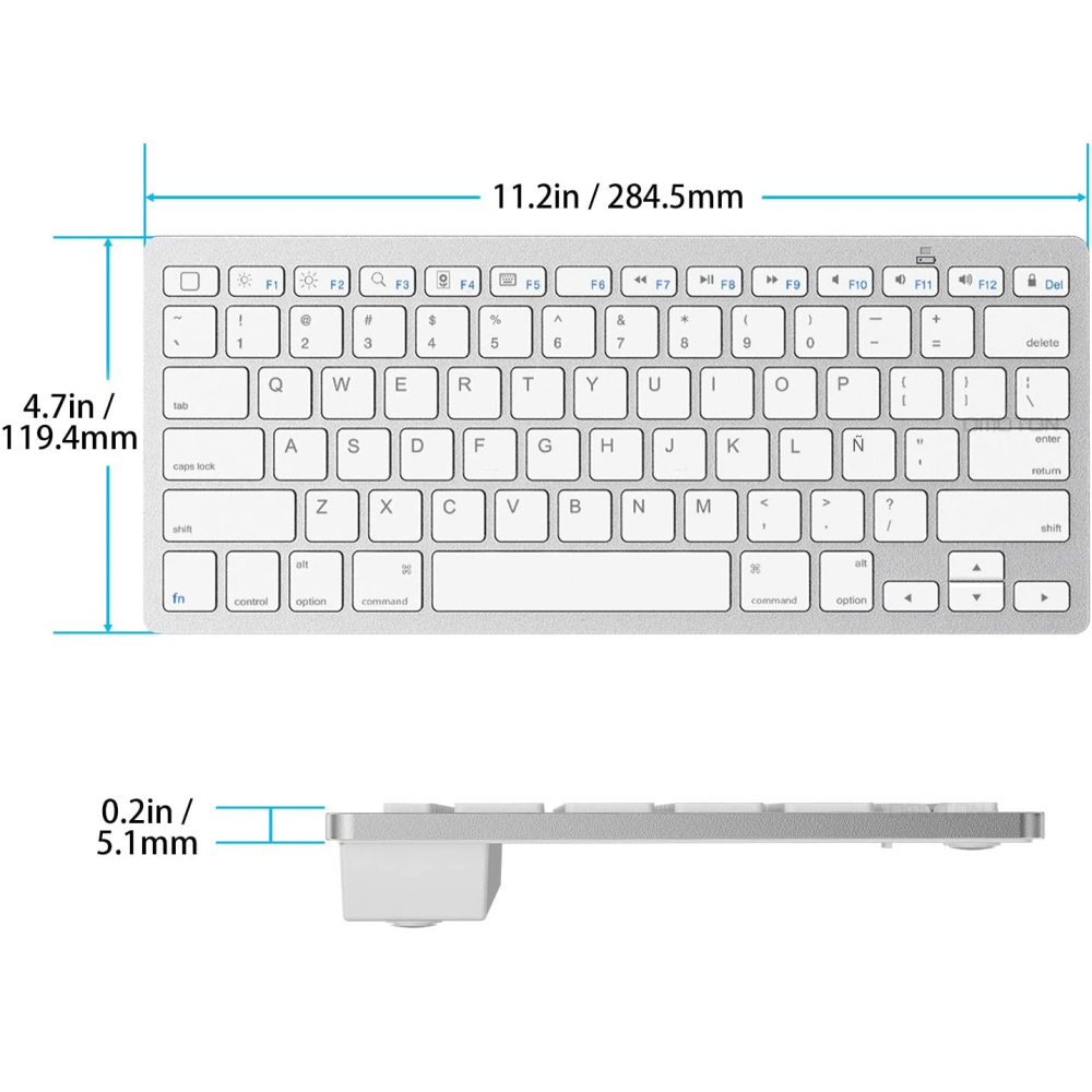 Mini Teclado Bluetooth 3.0 Ultra Delgado para iPad, iOS, Android, PC