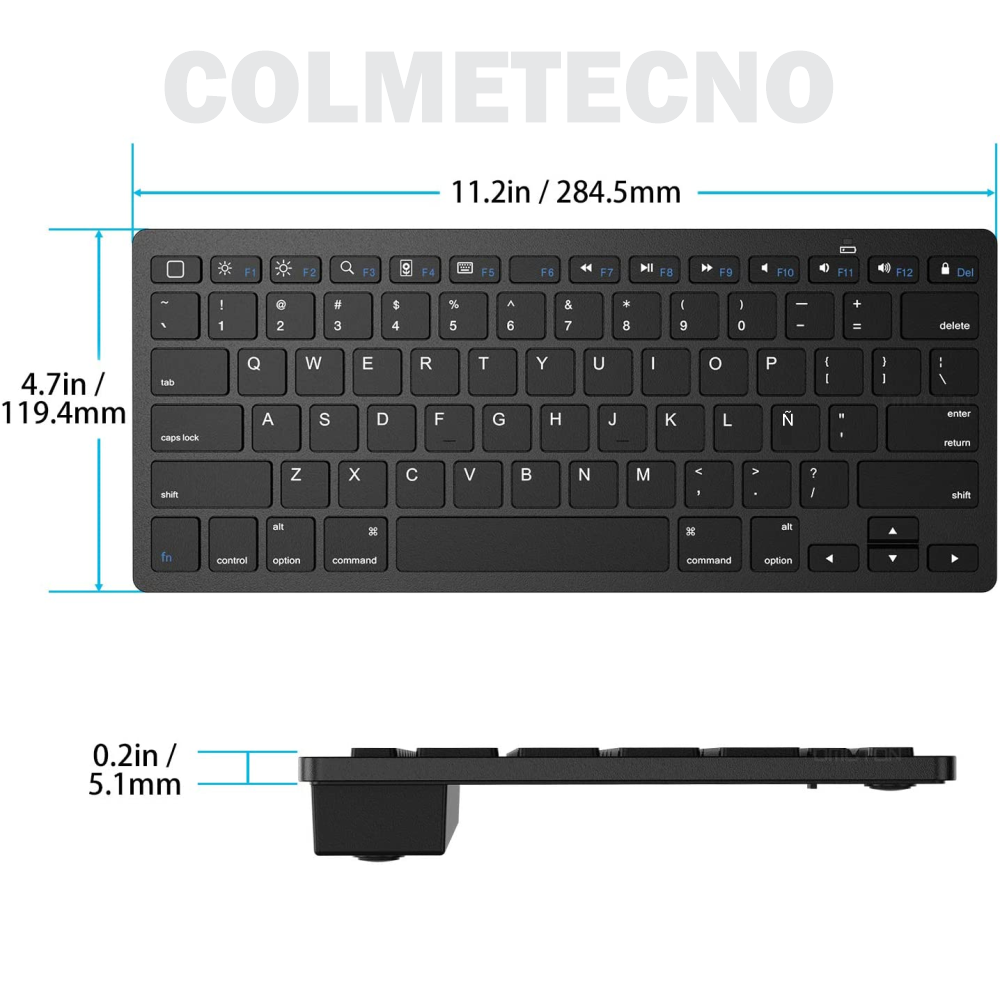 Mini Teclado Bluetooth 3.0 Ultra Delgado para iPad, iOS, Android, PC