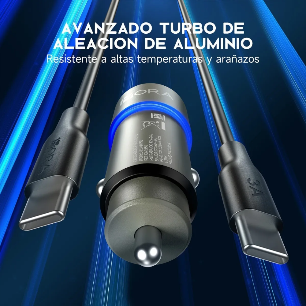 1Hora Turbo Cargador TipoC a TipoC Auto Cigarrera 12V Gar156