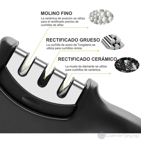 Afilador de Cuchillos De Cocina Acero y Cerámica 3 Etapas