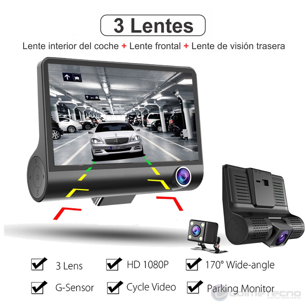 Cámara para Carro DVR 3 en 1 Full HD 1080P Dual Dash Cam