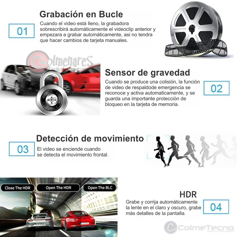 Cámara para Carro DVR 3 en 1 Full HD 1080P Dual Dash Cam