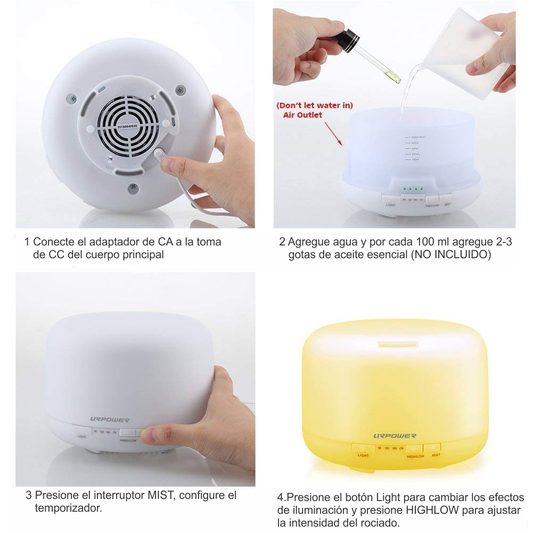 Difusor De Aromas Humidificador de Aire 7 colores LED KP-500ml