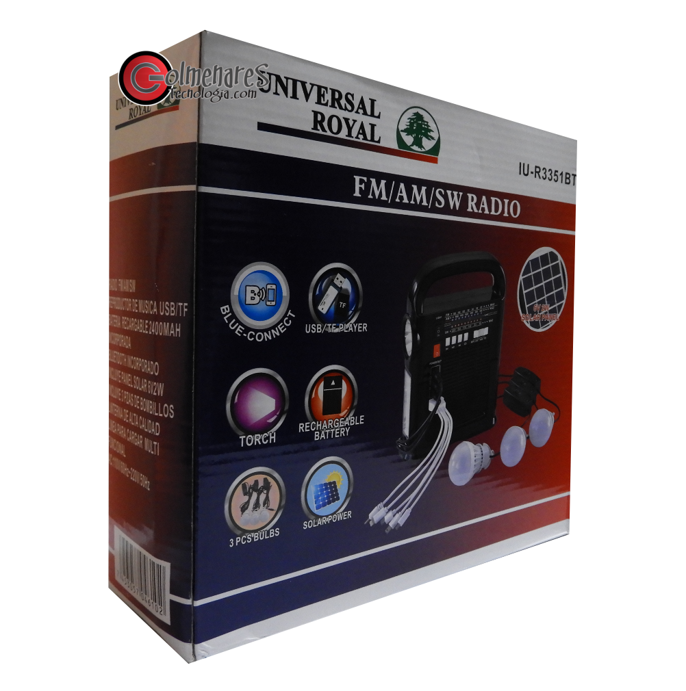Radio Multifuncional Kit Solar Bluetooth USB, 3 Bandas IU-R3351BTS