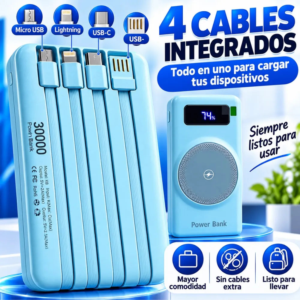 Power Bank 30.000mah Carga Rápida Magnética 22.5w Multicable