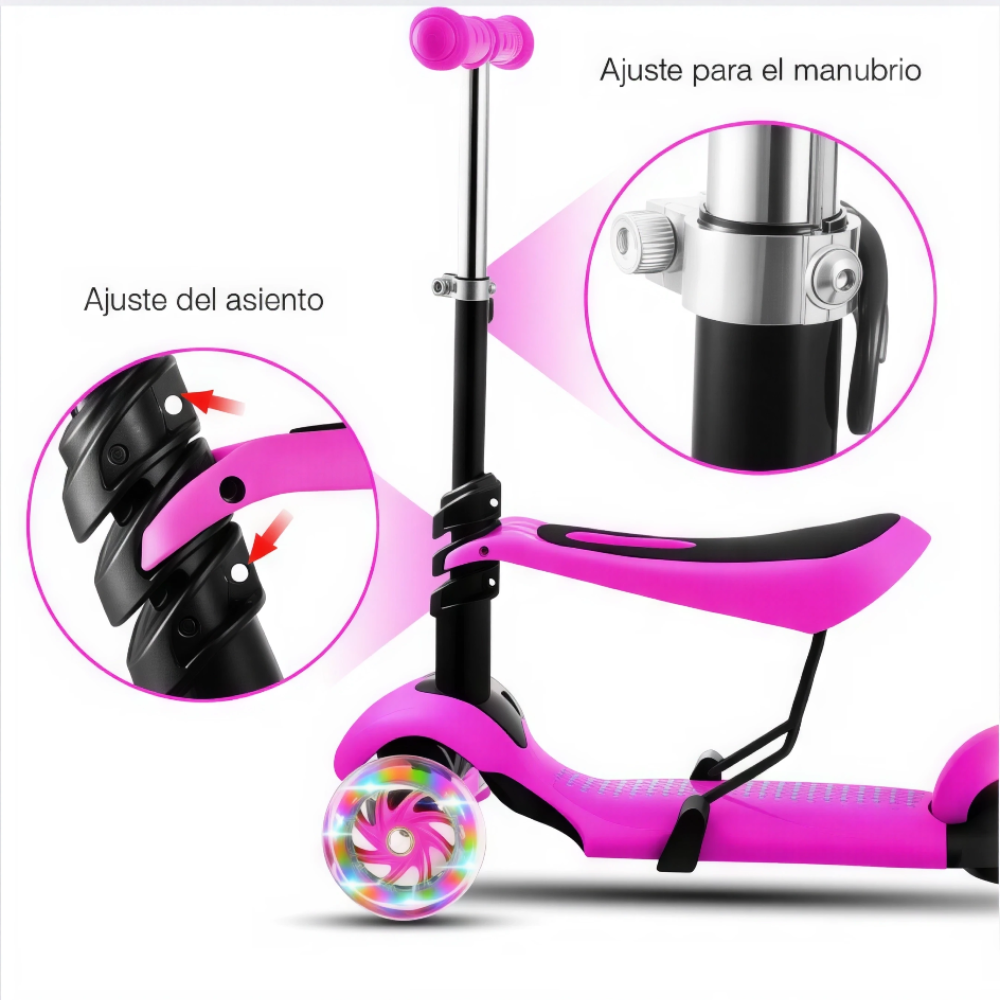 Patineta Scooter Monopatín Para Niños 5en1 Luz Led Mariquita