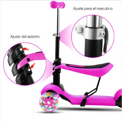 Patineta Scooter Monopatín Para Niños 5en1 Luz Led Mariquita