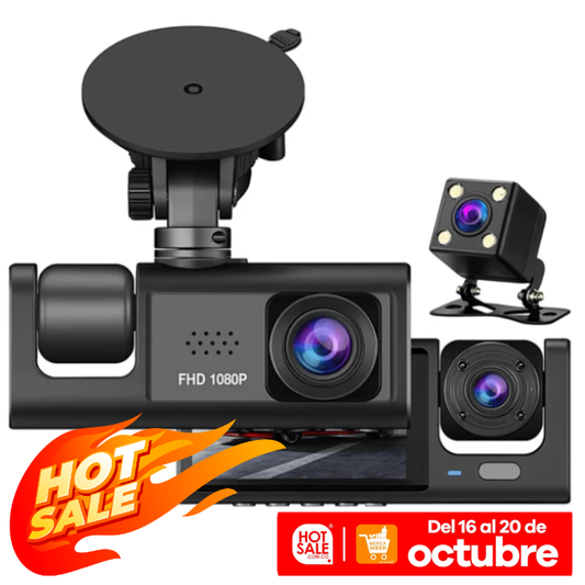 Cámara Carro Dash Cam 1080p Hd 3 Lentes Camara Vehicular Dvr