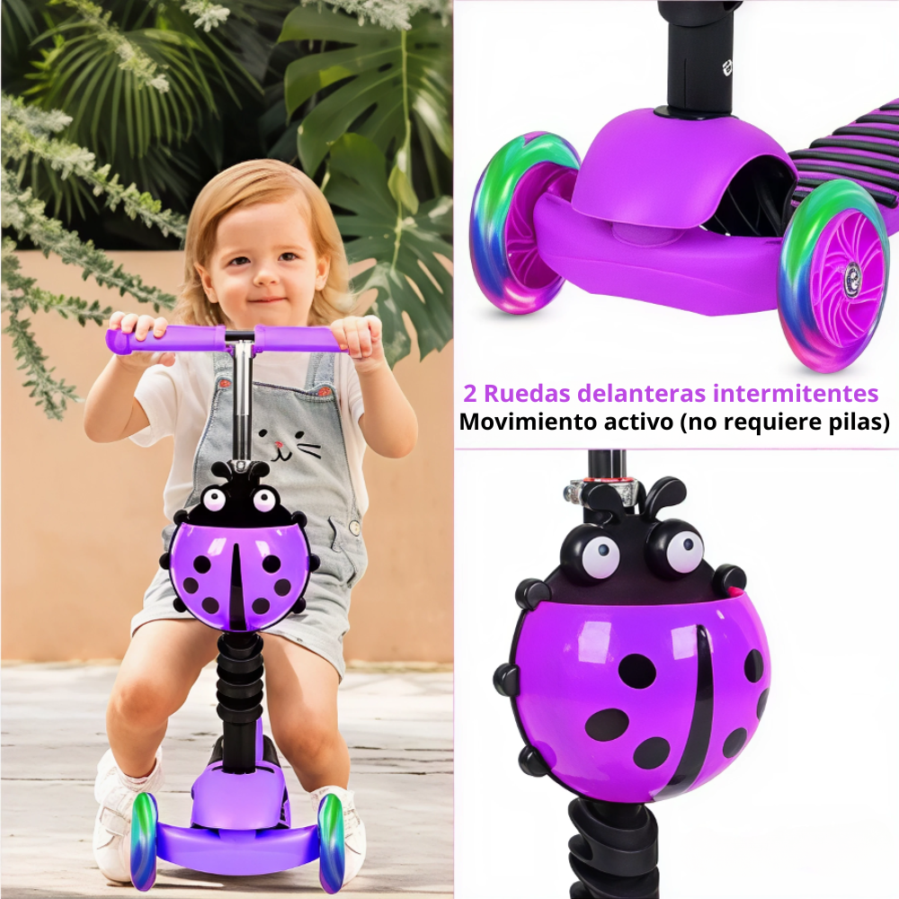 Patineta Scooter Monopatín Para Niños 5en1 Luz Led Mariquita