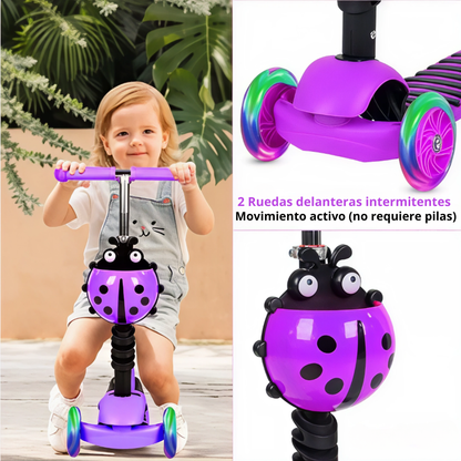 Patineta Scooter Monopatín Para Niños 5en1 Luz Led Mariquita