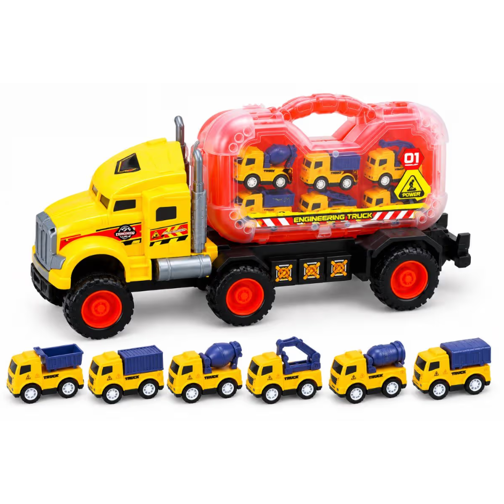 Camión Juguete Transporte 6 Carritos Construcción + Estuche
