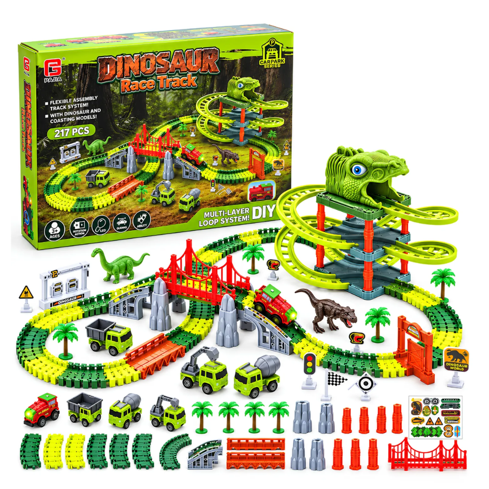 Pista De Carritos Flexible Armable 217 Piezas Dinosaur Race