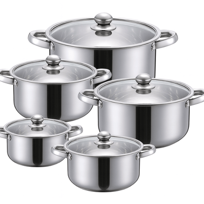 Bateria De Ollas Acero Inoxidable Tapas En Vidrio 10 Piezas