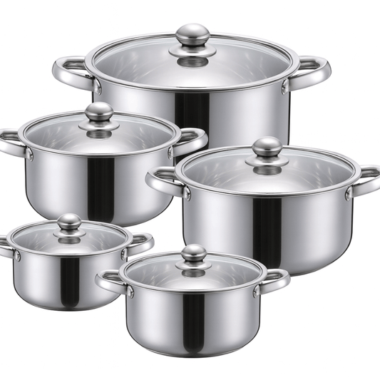 Bateria De Ollas Acero Inoxidable Tapas En Vidrio 10 Piezas