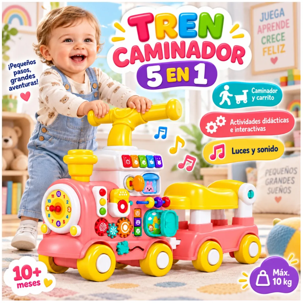 Carrito Infantil Caminador 5 En 1 Tren Didáctico Bebés Luces