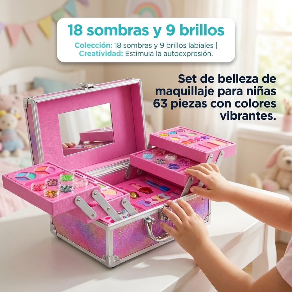 Set De Maquillaje Infantil Kit Belleza Con Maletín 63 Piezas