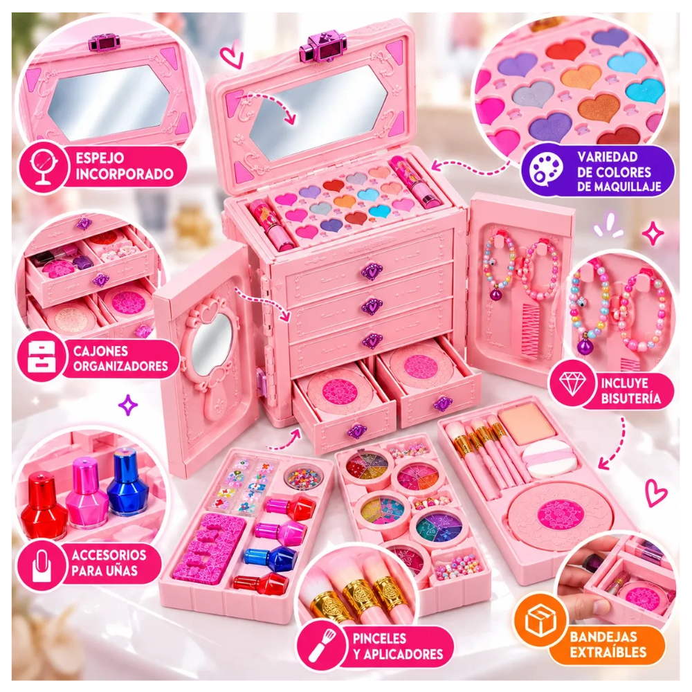 Kit Belleza Infantil Estuche Cosmetiquera Juguete Niñas 66pc