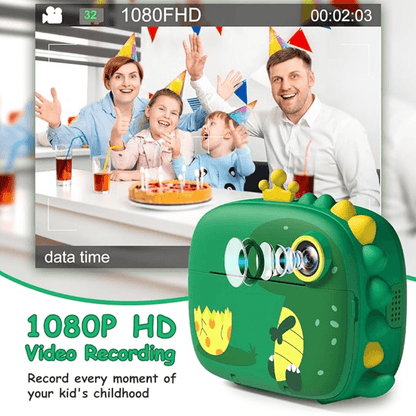 Cámara Instantánea Impresora Fotos Infantil 1080p Dinosaurio
