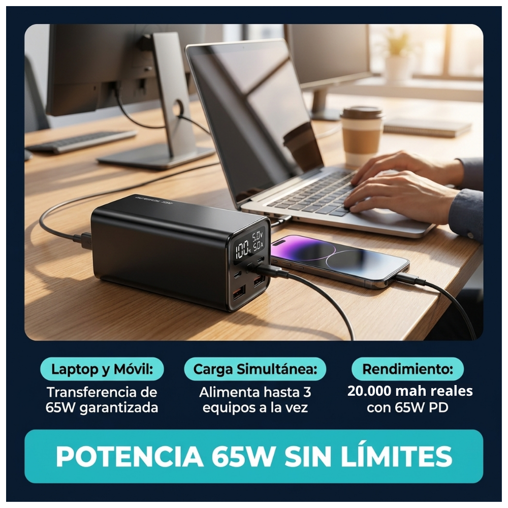 Power Bank Batería Externa 20.000mah 65w Carga Ultra Rápida