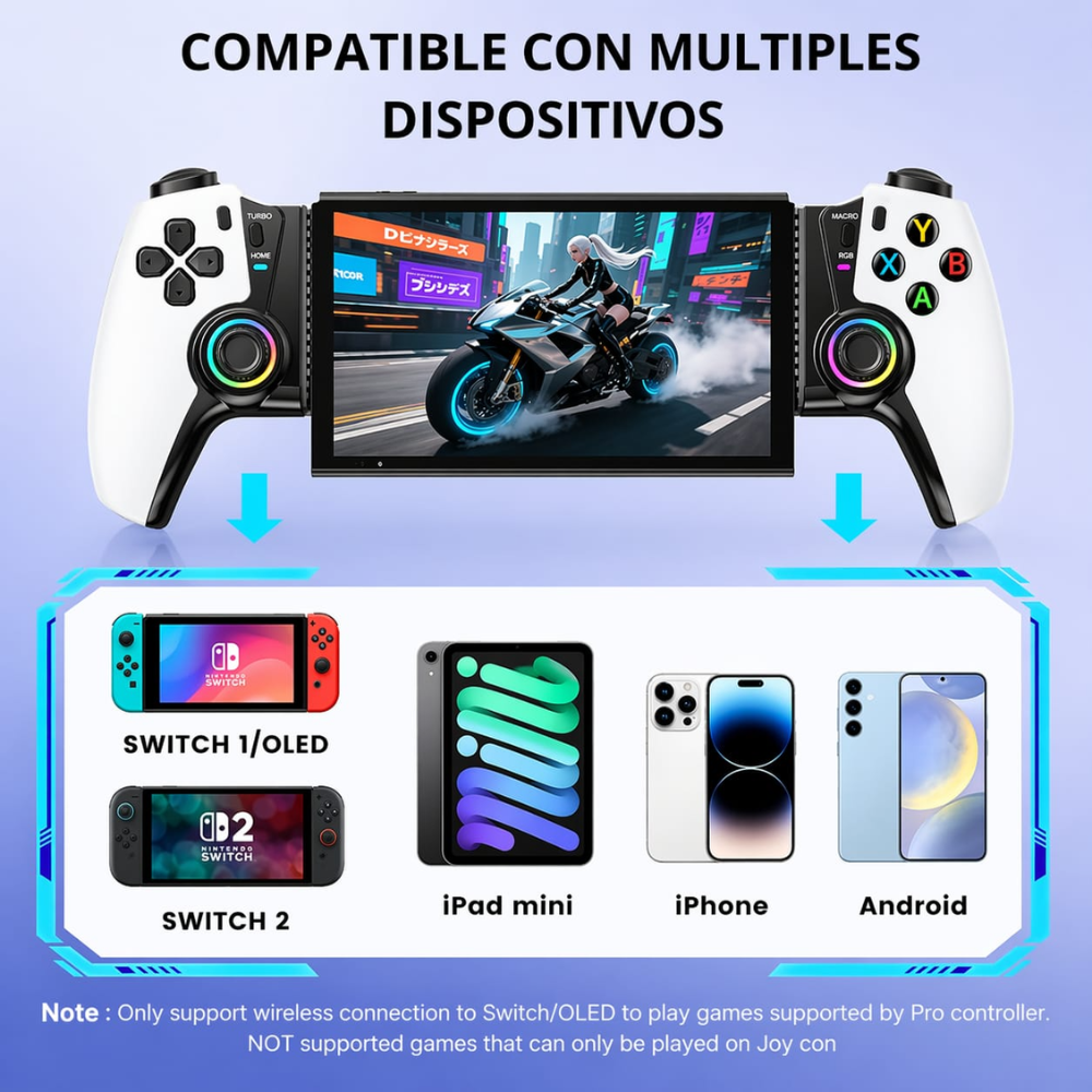 Control Gamer Bluetooth Rgb Portátil Android Ios Pc Gamepad