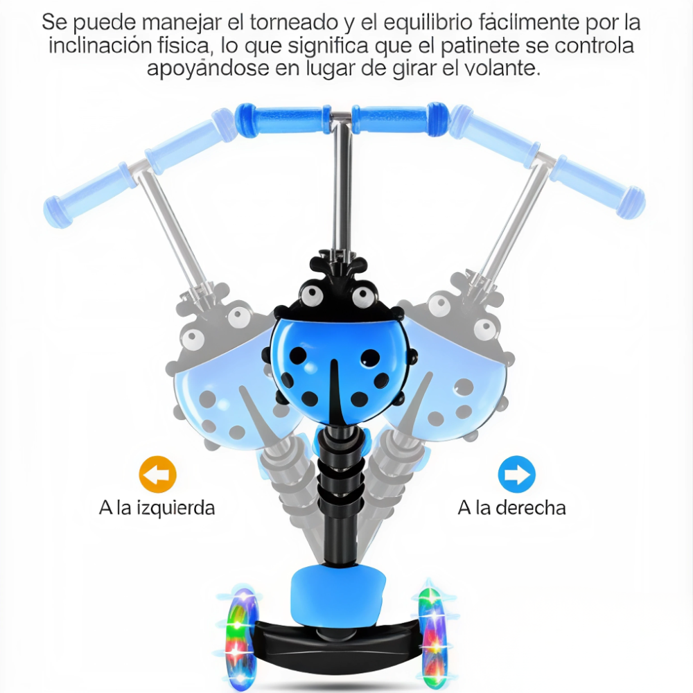 Patineta Scooter Monopatín Para Niños 5en1 Luz Led Mariquita