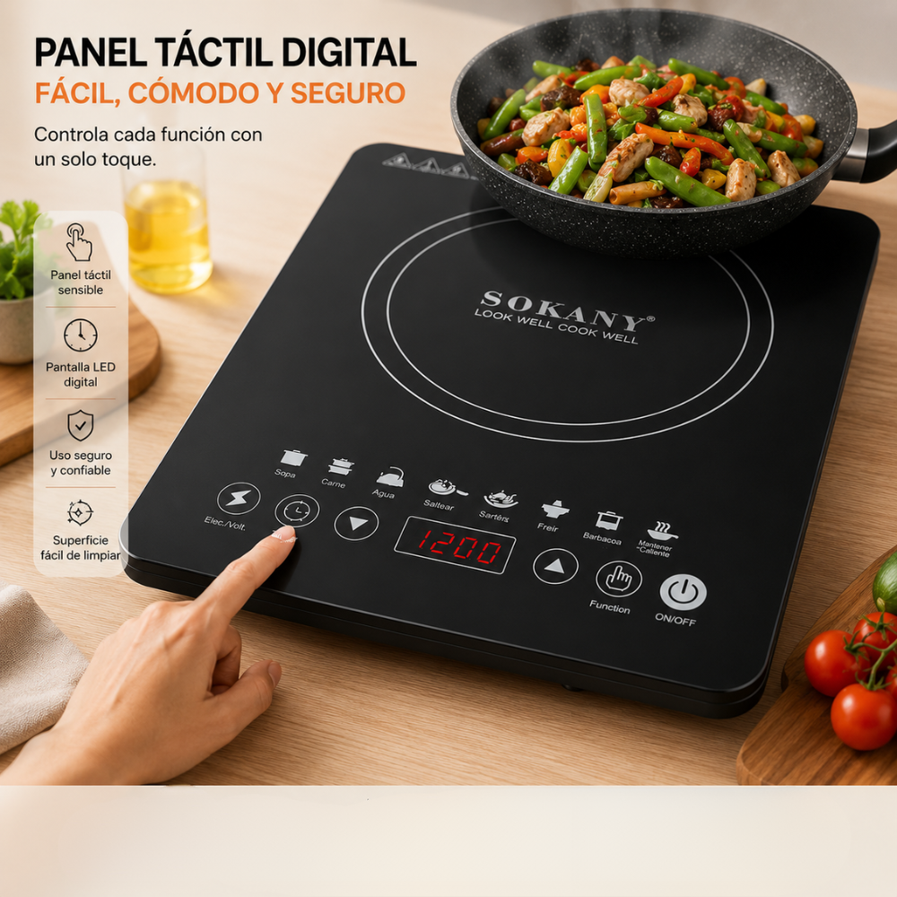 Estufa Eléctrica Inducción 1 Puesto Táctil Sokany 1200w 110v