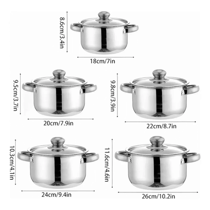 Bateria De Ollas Acero Inoxidable Tapas En Vidrio 10 Piezas