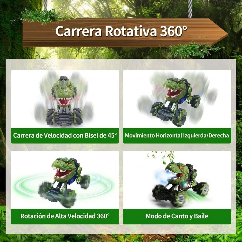 Carro A Cotrol Remoto 4X4 Acrobatico Dinosaurio Luces LED