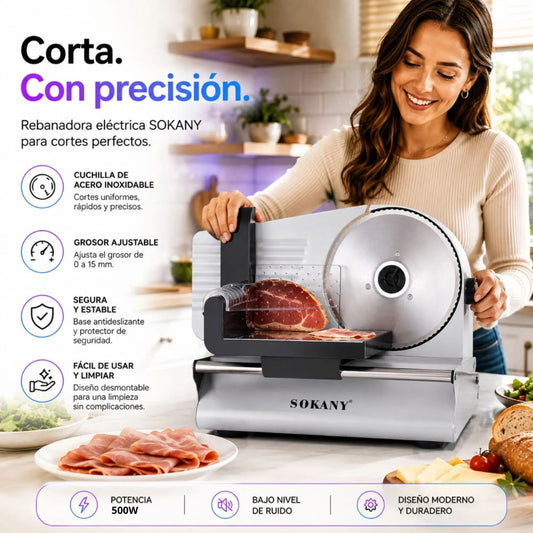 Rebanadora De Carne Sokany Eléctrica Acero Inoxidable 500w