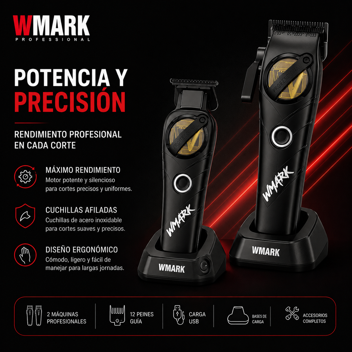 Kit Cortadora De Pelo + Trimmer Profesional WMARK NG-8613