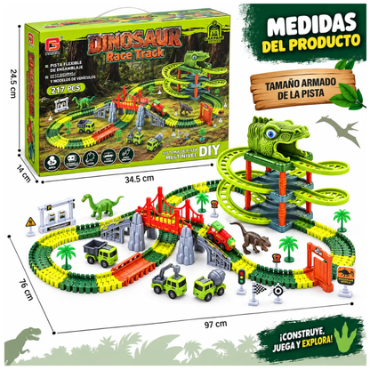 Pista De Carritos Flexible Armable 217 Piezas Dinosaur Race
