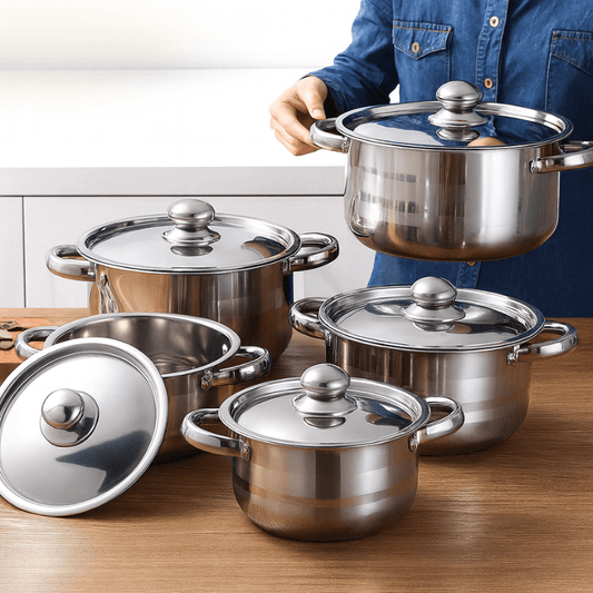 Bateria De Ollas Acero Inoxidable Tapas En Vidrio 10 Piezas