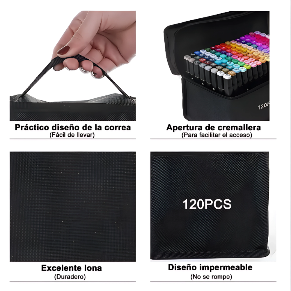 Set Profesional Marcadores Plumones Doble Punta 120 Piezas