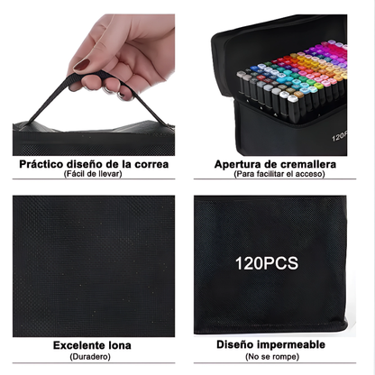Set Profesional Marcadores Plumones Doble Punta 120 Piezas