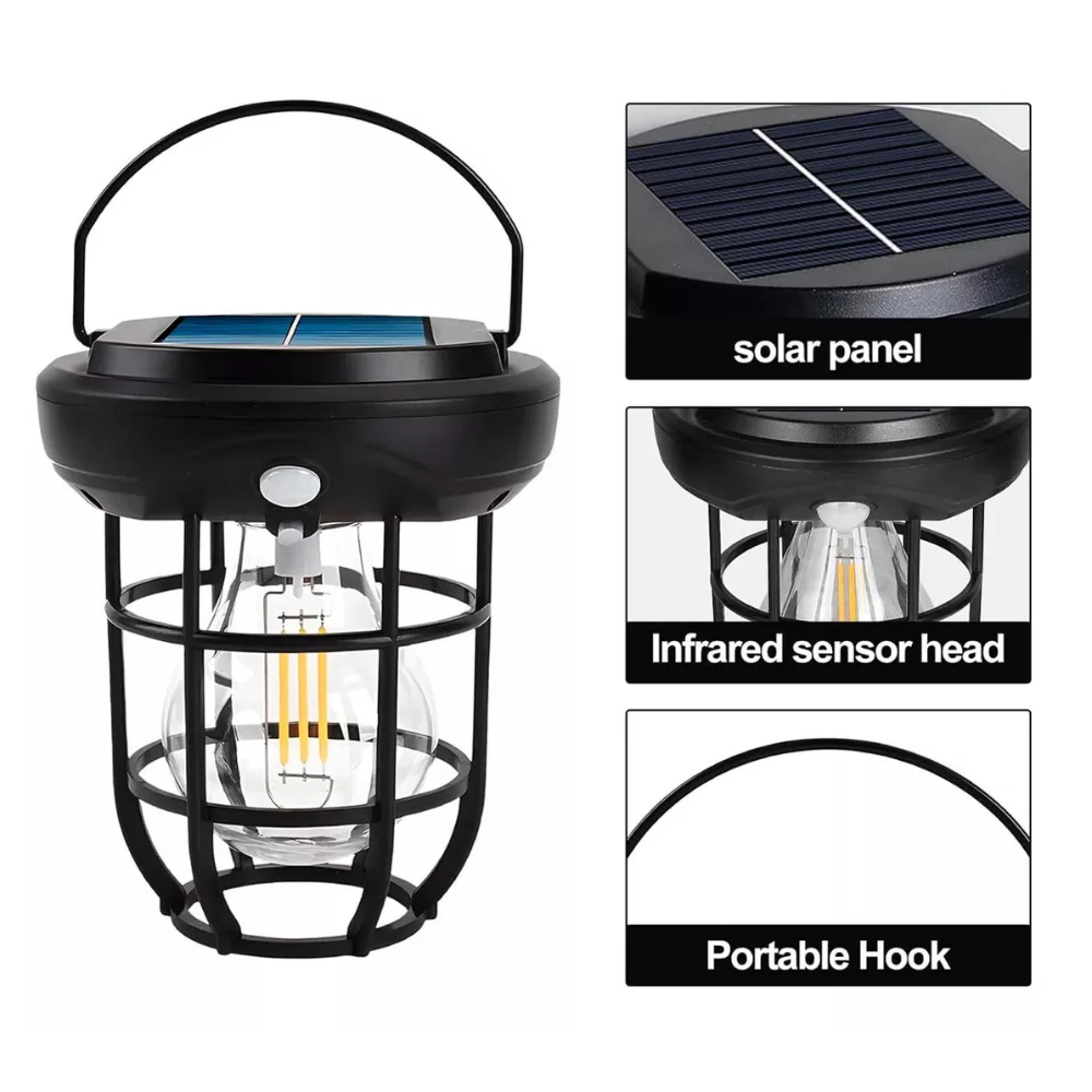 Lampara Vintage Solar Led Exterior Sensor Movimiento Cl-t66