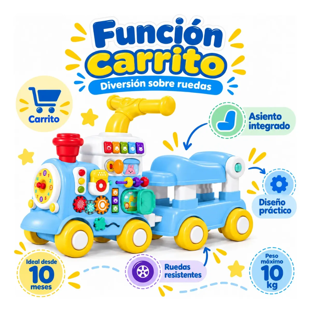 Carrito Infantil Caminador 5 En 1 Tren Didáctico Bebés Luces