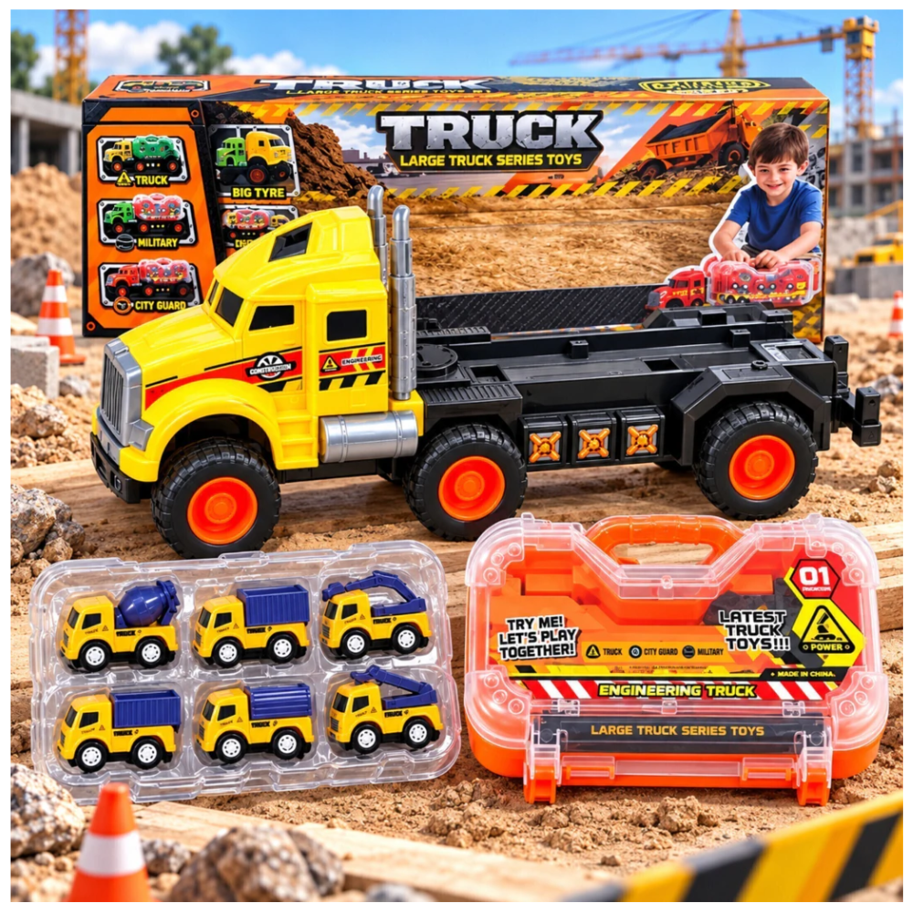 Camión Juguete Transporte 6 Carritos Construcción + Estuche
