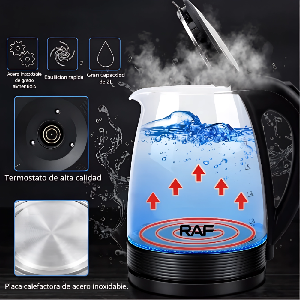 Hervidor De Agua Eléctrico Raf 2litros Base Acero Inoxidable RAF