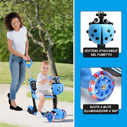 Patineta Scooter Monopatín Para Niños 5en1 Luz Led Mariquita