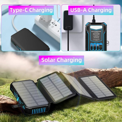 Power Bank Cargador Solar Portátil 20.000 mah 4 Paneles 2 USB