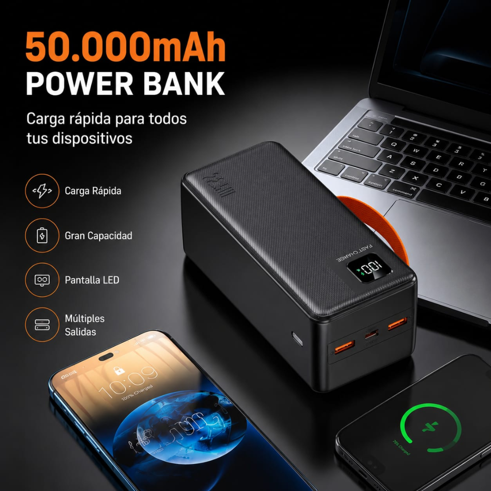 Power Bank Batería Externa Portátil 50.000 Mah Carga Rápida